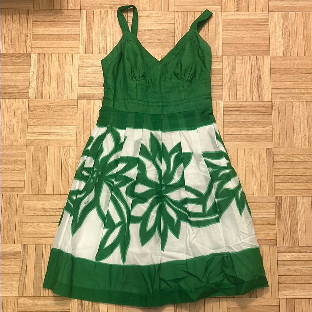 Milly Green and White Floral Midi Dress